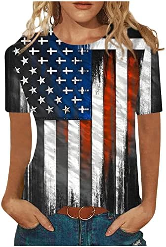 A nők Amerikai Lobogó Ing 2023 Trendi Csillag Csík Hazafias Póló Blúz, Rövid Ujjú Függetlenség Napja T-Shirt Maximum