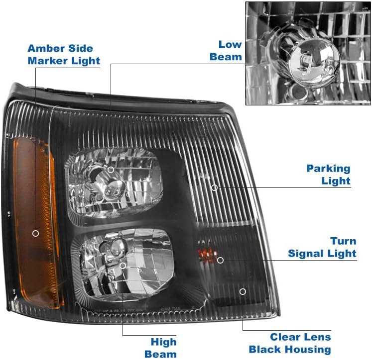ZMAUTOPARTS Csere Fekete Fényszórók 6.25 Fehér LED Világítás DRL A 2003-2006 Cadillac Escalade/ESV/EXT