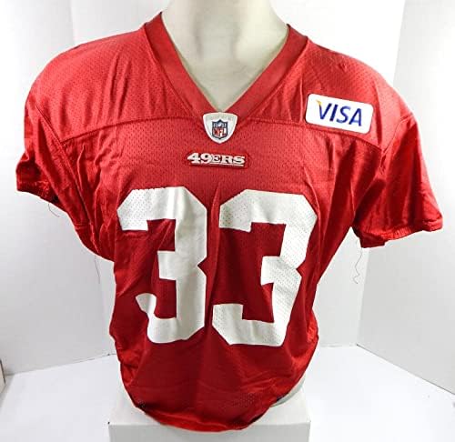 2009-ben a San Francisco 49ers 33 Játékban Használt Piros Gyakorlat Jersey L DP33528 - Aláíratlan NFL Játék Használt
