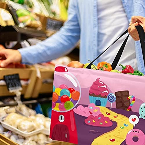 LORVIES Újrafelhasználható Táskák Színes Candy Land Összecsukható Mosható Nagy Tároló Tartályok Kosár Bevásárló Táska