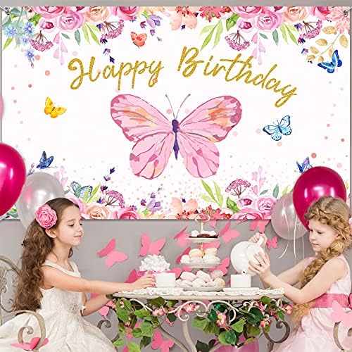 Pillangós Születésnapi Party Dekorációk, Kellékek Pillangó Hátteret Lány Pillangó Szülinapi Hátteret Banner Akvarell