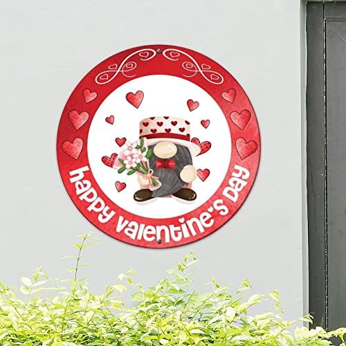 Boldog Valentin Napot Gnome Kerek Fém Tábla Piros Szív Koszorú Rózsaszín Gnome Fém Adóazonosító Jel Szeretet Ünnepe
