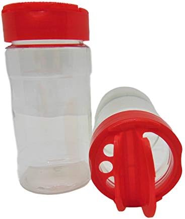 Nagy 8 OZ Átlátszó Műanyag Fűszer Tartály Üveg Üveg Piros Sapka - Készlet 4 - Flap Kupakkal Öntsünk, majd Alakváltó