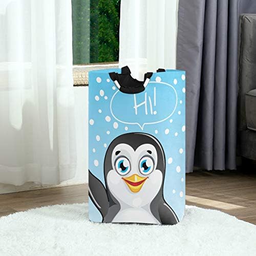 Összecsukható Kosárban Aranyos Pingvin köszönni Szennyesben Nagy Ruhával Gátolják Mosoda Szervező Jogosult fogantyúval