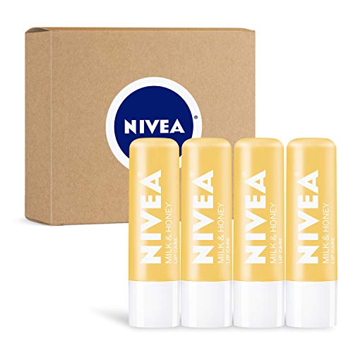NIVEA Tejjel-Mézzel Lip Care Hidratáló Balzsam Stick Shea Vaj, 4 Csomag 0.17 Oz Botok