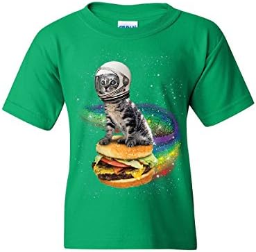 Macska Repülő Szivárvány Burger Ifjúsági Póló, Vicces Űrhajós Cica Tér Gyerek Póló