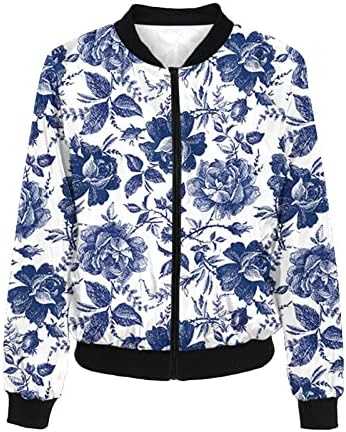 Női Virágos Gradiens Grafikus Kabát Zip fel Termés Könnyű Hosszú Ujjú Outwear Teknős Nyakát, Kabát Alkalmi Melegítőfelső