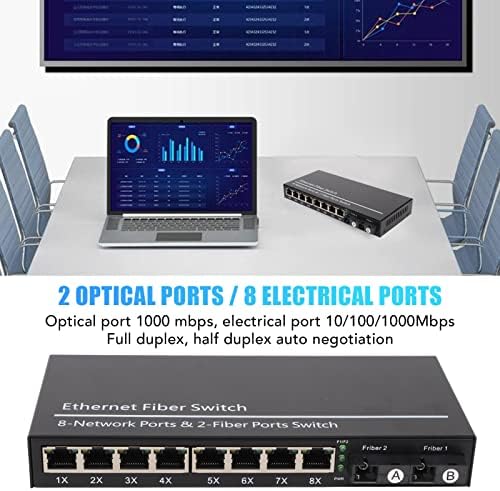 VINGVO Ethernet Optikai Media Converter, Plug and Play Ethernet Optikai Kapcsoló 8 Elektromos Port Tx1310nm RX1550nm