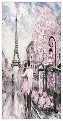 ALAZA Romantikus Pár Párizsban Street Scene kéztörlő Jóga Tornaterem Pamut Arcát Gyógyfürdő Törülköző Nedvszívó Többcélú