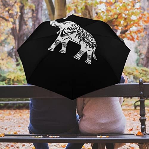 Díszített Elefánt Utazási Esernyő Tartós Szélálló Összecsukható Esernyő Eső Hordozható Esernyő Auto nyit-zár
