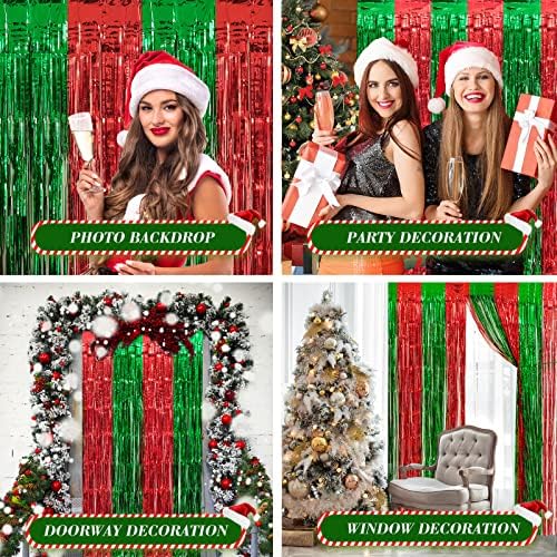 LYUBASA 3 Csomag Karácsonyi Party Dekoráció, Piros, Zöld, Csillogó Fólia béren kívüli Függöny,Ronda Pulóver téma Fotó