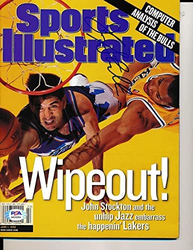 John Stockton Aláírt Sports Illustrated Magazin Autogramot Auto PSA/DNS AK24264 - Dedikált NBA Magazinok