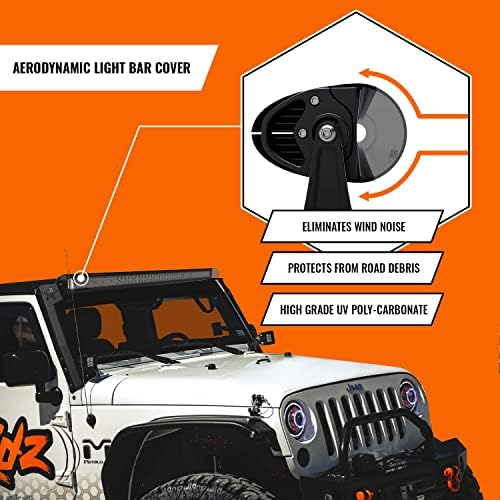 AeroLidz fénysáv Borító - Zaj & Szél Hangtompító a Jeep/Kamion-Síp - Kettős LED Lámpák | Egyenes Ledsor Borító - UV
