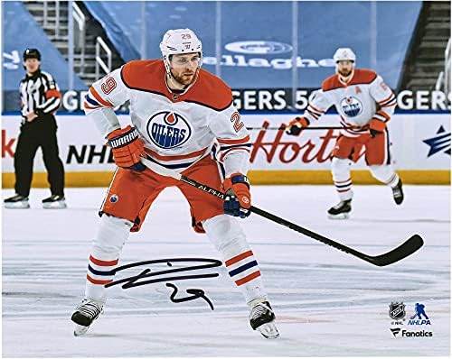 Leon Draisaitl Edmonton Oilers Dedikált 8 x 10 a Fordított Retro Mez, Korcsolyázás Fénykép - Dedikált NHL-Fotók