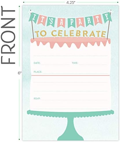 Koko Paper Co Születésnapi Torta Meghívókat. Készlet 25 Fill-In Stílus Kártya-Fehér Borítékot. Design, Két emeletes