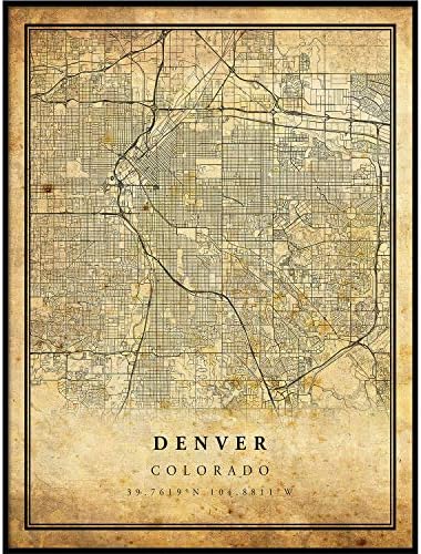 Denver térkép Vintage Stílusú Plakát Nyomtatás | Régi Város Grafika Nyomtat | Antik Stílusú lakberendezés | Colorado