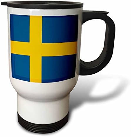 3dRose Zászló Svédország svéd, Kék-Arany Sárga Északi Skandináv Kereszt Arany Skandinávia Világ Utazási Bögre, 14 oz,