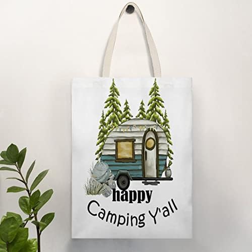 Vászon Táska Nők Boldog Kemping mindenki Bevásárló Táskák Erdők, Hegyek Szabadtéri élményfürdő Vintage Strand Tote Bags