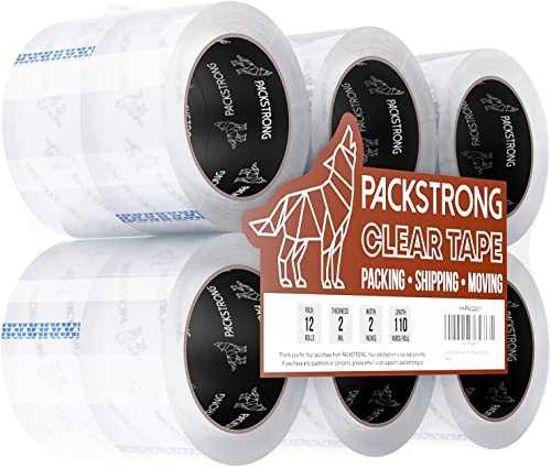 Packstrong Ipari Minőségű Átlátszó Ragasztószalag (6 Tekercs) - 110 Méter per Roll - 2 Széles x 2.7 mil Vastag, Akril
