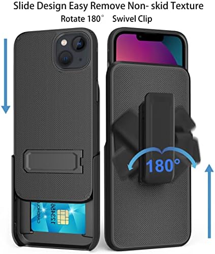 Ailiber Kompatibilis az iPhone 13 Mini Case Tok képernyővédő fólia, Forgó övcsipesz Kitámasztó Kártyahely Jogosultja,