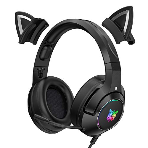 TENKY K9 Fekete Démon Verzió Levehető Macska Fülét Gaming Fejhallgató Mikrofon RGB Világító, zajcsökkentés Fülhallgató