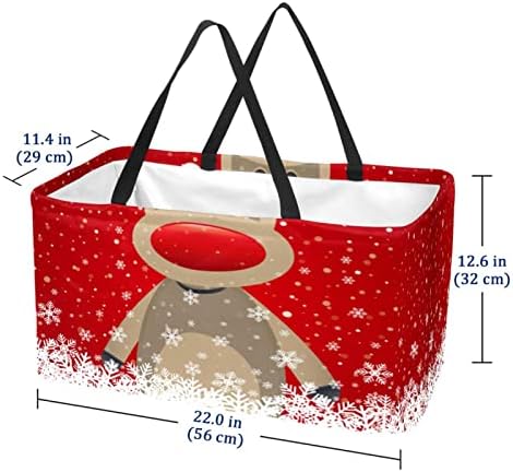 JDEZ Bevásárló Kosár Rénszarvas Boldog Karácsonyt Újrahasználható bevásárlótáska Kosárban Hordozható Piknik Bevásárló
