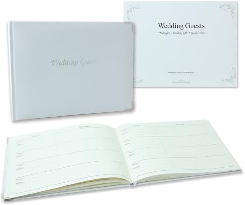 Gyönyörű Luxus Fehér Ezüst Trim Sima Terjed Esküvői Vendégkönyv Díszdobozban