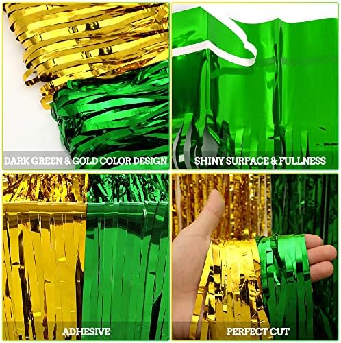 4 Csomag 3.3 ft x 8.2 ft Ballagási Party Dekoráció Zöld Arany Csillogó Fólia béren kívüli Függöny az Otthon Szabadtéri
