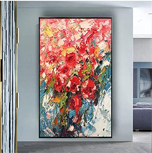 Skyinbags Kézzel készített Abstarct Vörös Rózsa Olaj Festmény - Növény, Virág Vastag Kés Textúra Modern, Nagy Méretű