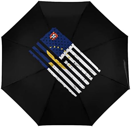 Amerikai Azori-szigetek Zászló Utazási Esernyő Tartós Szélálló Összecsukható Esernyő Eső Hordozható Esernyő Auto nyit-zár