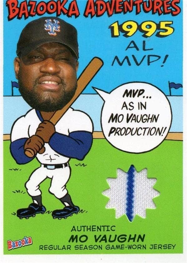 Mo Vaughn játékos kopott jersey-i javítás baseball kártya (New York Mets) 2004 Topps Bazooka Kalandok 1995 AL MVP BAMV