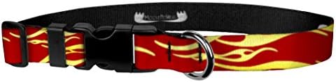Láng Nyomtatás Kutya Nyakörv Vízálló Hot Rod Láng Nyomtatás Nyakörv - 1 Hüvelyk Beállítja 16 - 27 Cm, Extra Nagy, Piros/Sárga