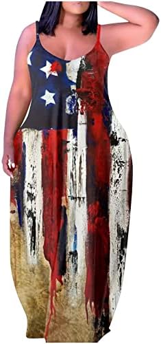 Lmdudan Függetlenség Napja Ruha Női Nyári Laza Ruhák Maxi Ruha július 4. az Amerikai Zászló Hazafias Zsebében, Hosszú