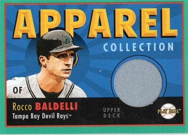 Rocco Baldelli játékos kopott jersey-i javítás baseball kártya (Tampa Bay Rays) 2004 Felső szinten Játszani Ruházati