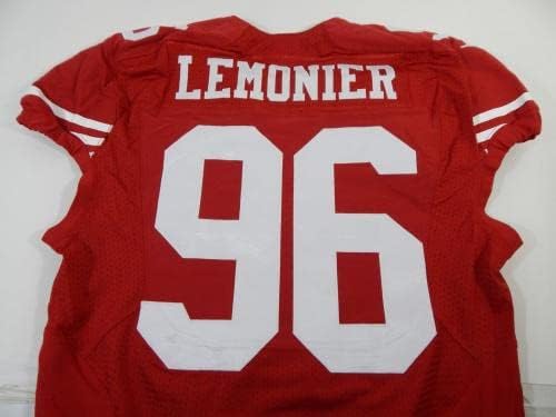 2014-ben a San Francisco 49ers Corey Lemonier 96 Játék Kiadott Piros Mez DP16451 - Aláíratlan NFL Játék Használt Mezek