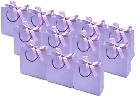 Lila Ajándék Táskák Kezeli - 12 Csomag Mini Ajándék csomag, Extra Kis Lila Papír Ajándék Táskák Kötelet Kezeli Szalaggal