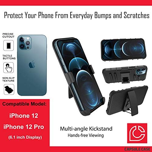 Ohiya Esetben Kompatibilis az iPhone 12 Pro [Katonai szintű Védelem, Ütésálló, nagy teherbírású Állvány Védő Tok Fekete