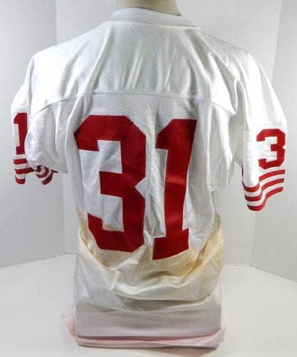 1995-ben a San Francisco 49ers Steve Izrael 31 Játék Kiadott Fehér Jersey 44 DP26882 - Aláíratlan NFL Játék Használt