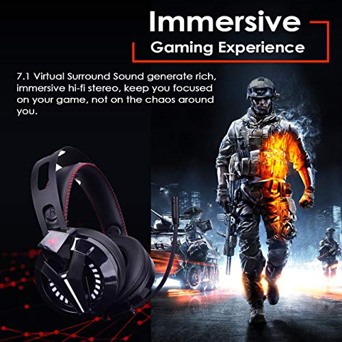 PS4 Fülhallgató - Combatwing Gaming Headset 7.1-es Térhatású Hang, Gaming Fejhallgató zajszűrős Mikrofon, fejhallgató