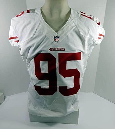 -ban a San Francisco 49ers Tartály Carradine 95 Játék Kiadott Fehér Jersey 48 DP34762 - Aláíratlan NFL Játék Használt