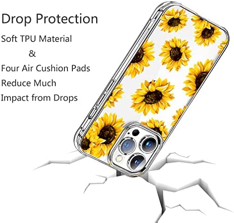 HEYORUN Napraforgó Esetében iPhone 14 Pro Max, Sárga Virágos Design Vissza Esetben Fedezi, a Képernyő Védő, valamint