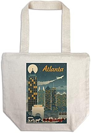 Lámpás Nyomja Meg Atlanta, Georgia, Retro Skyline ( Pamut Vászon Újrafelhasználható Táska)