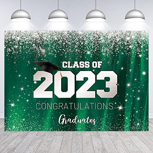 Hilioens 10×8ft Osztály 2023 Érettségi Háttérben Zöld Ezüst Gratulálunk Diplomás Congrat Háttér Főiskola Főiskolai Kap