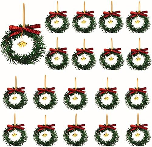 20 Db Mini Karácsonyi Koszorúk a Buffalo Ellenőrizze, Íj, Arany Csengőt, Karácsonyi Koszorú Dekoráció, Zöld Mesterséges