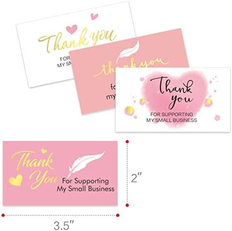 200 DB Köszönjük, Hogy Támogatja A Small Business Kártya 4 Elegáns Rózsaszín Stílusú Minták, Arany Fólia (3.5 X 2)