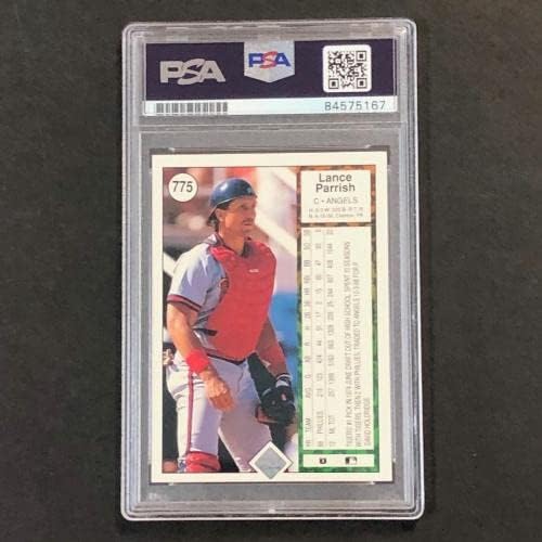 1989 Felső szint 775 Lance Parrish Aláírt Kártya PSA Asztalon Auto Angyalok - Baseball Asztalon Dedikált Kártyák