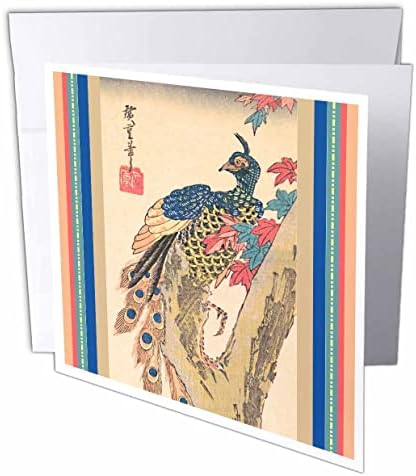 3dRose Japán Madarat, a Művészet Kék Páva a Fa Őszi Ősz, Juhar. - Üdvözlő (gc-371869-5)