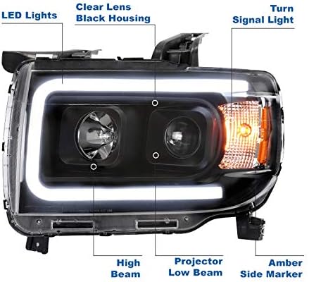 ZMAUTOPARTS LED Cső Vetítő Fényszórók, Fényszóró Black w/6 Kék LED DRL Kompatibilis 2015-2019 GMC Canyon