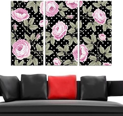 A Wall Art a nappaliban, Rózsaszín Virágos Rózsa Pontok Minta Keretes Dekoratív olajfestmény Meghatározott Dekoratív