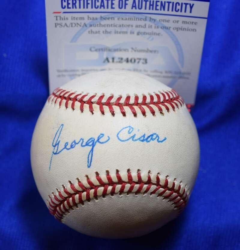 George Cisar PSA DNS-Coa Autogramot Nemzeti Liga ONL Aláírt Baseball - Dedikált Baseball